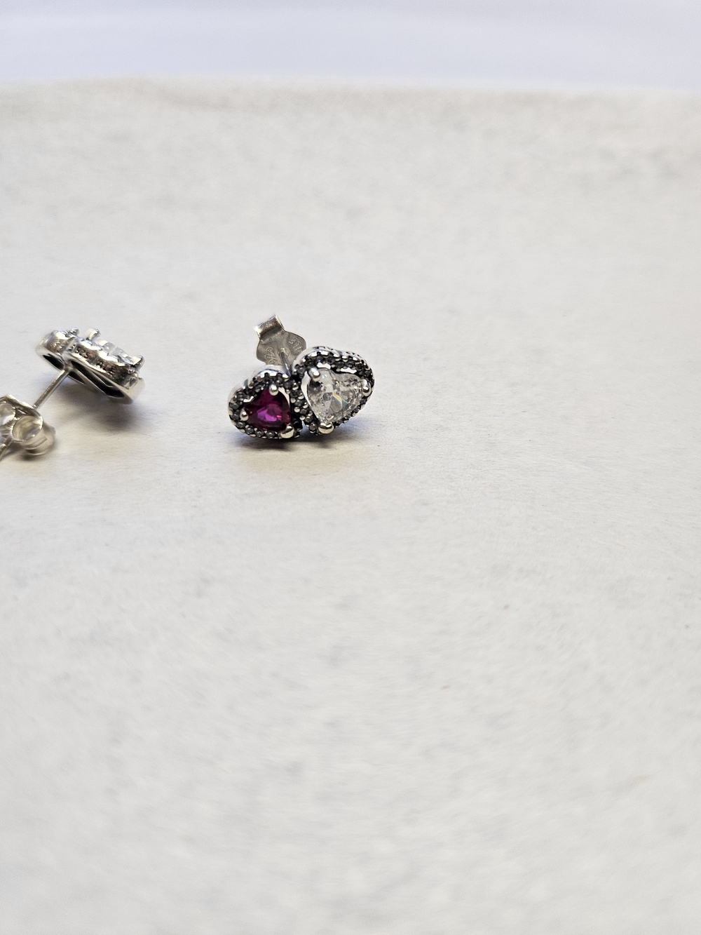 Pandora Silver Heart Studs with Pink and Clear Stones